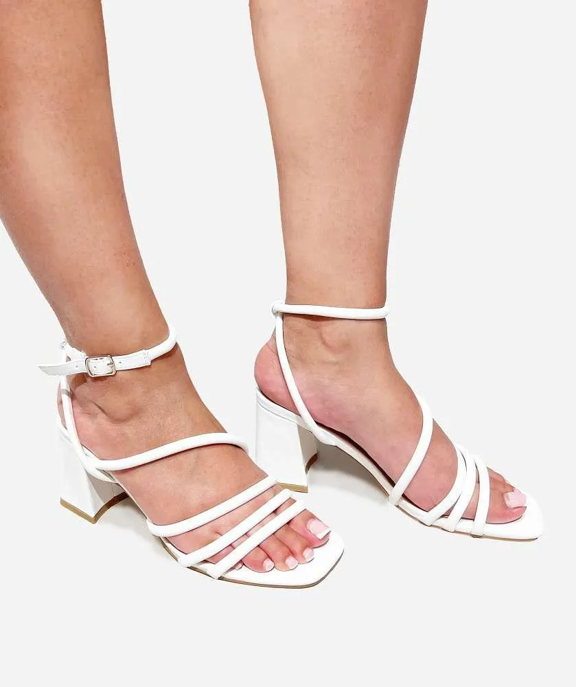 Milena Square Toe Strappy Block Heel Sandals in White