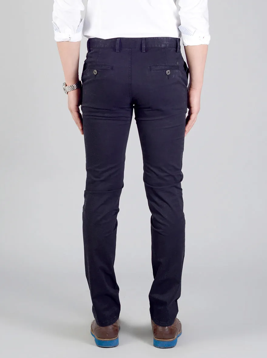 Night Blue Self Textured Slim Fit Casual Trouser | JadeBlue