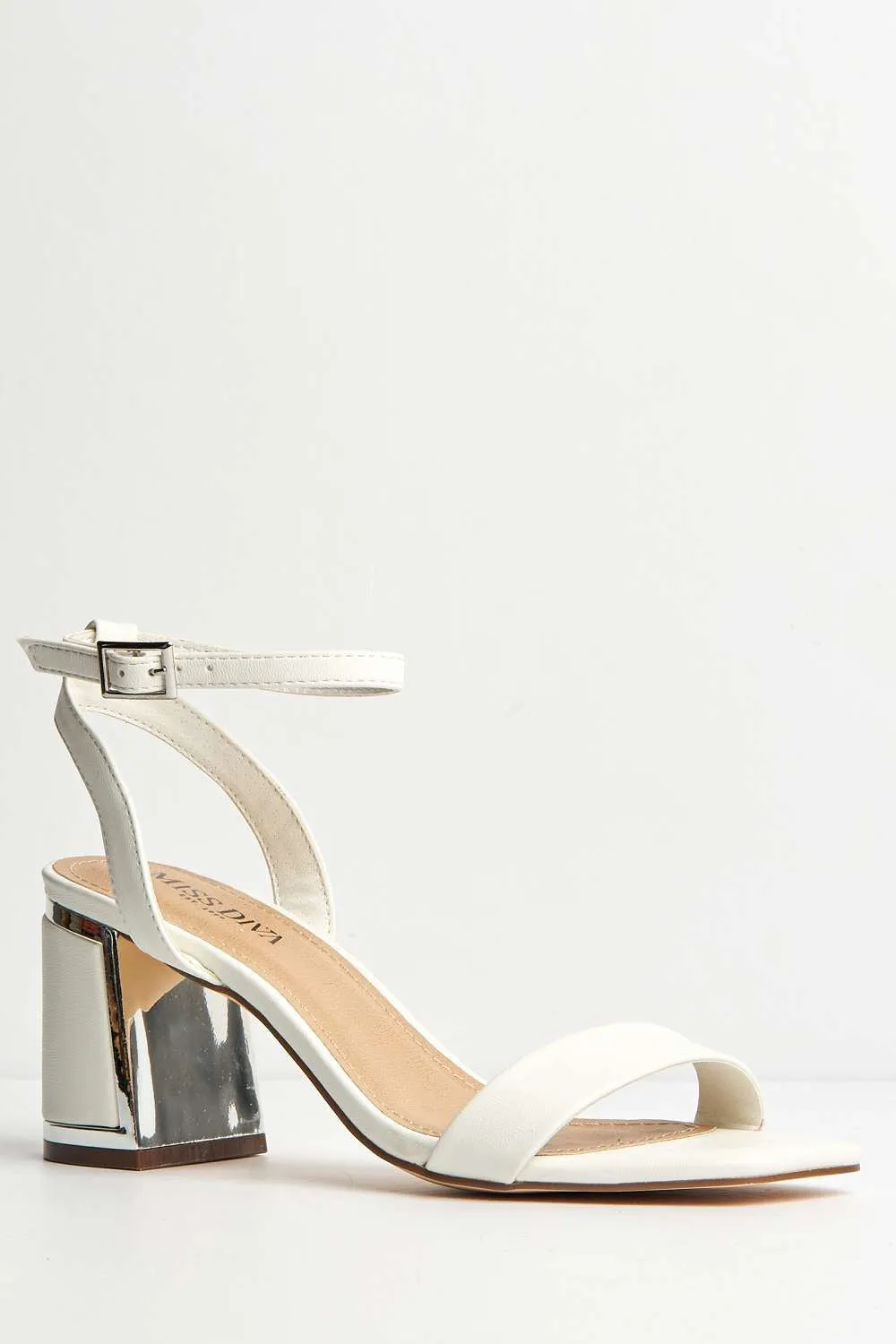 Nuvem Metallic Trim Block Heel Sandals in White Matt