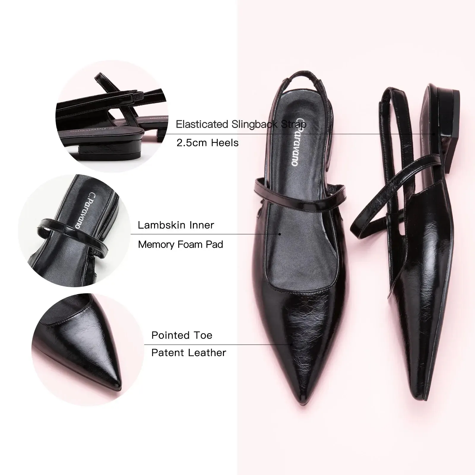 Pointed Toe Slingback Flats (Freya)