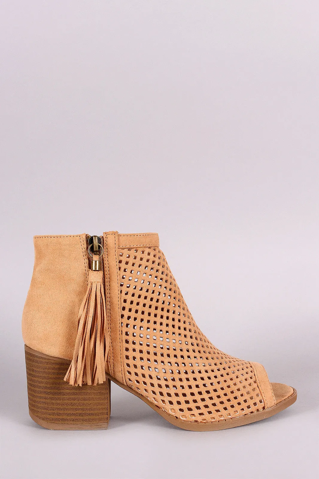 Qupid Suede Mesh Peep Toe Bootie