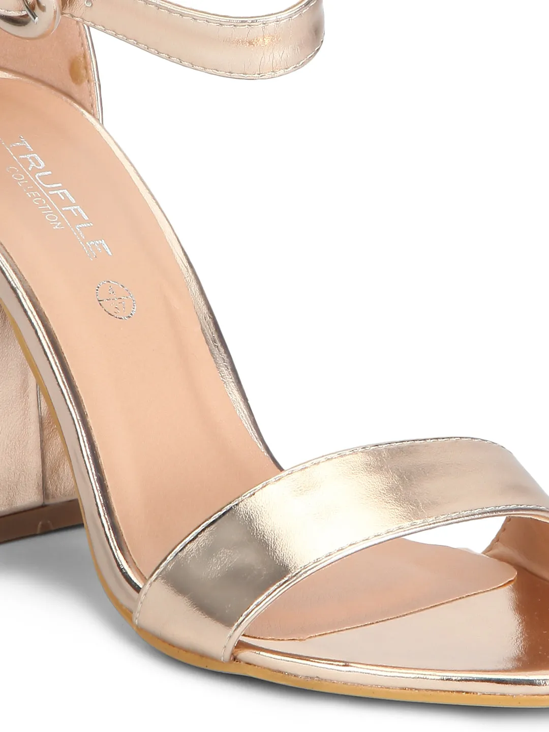 Rosegold Metallic PU Ankle Strap High Block Heels