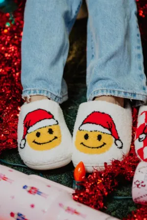 Santa Christmas Happy Face Sherpa Slippers