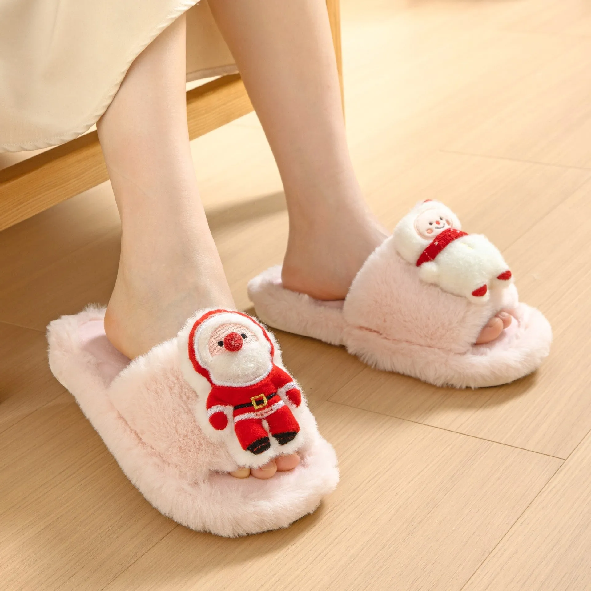 Santa Claus Plush Open-Toe Slippers – Cozy Up with Holiday Cheer!