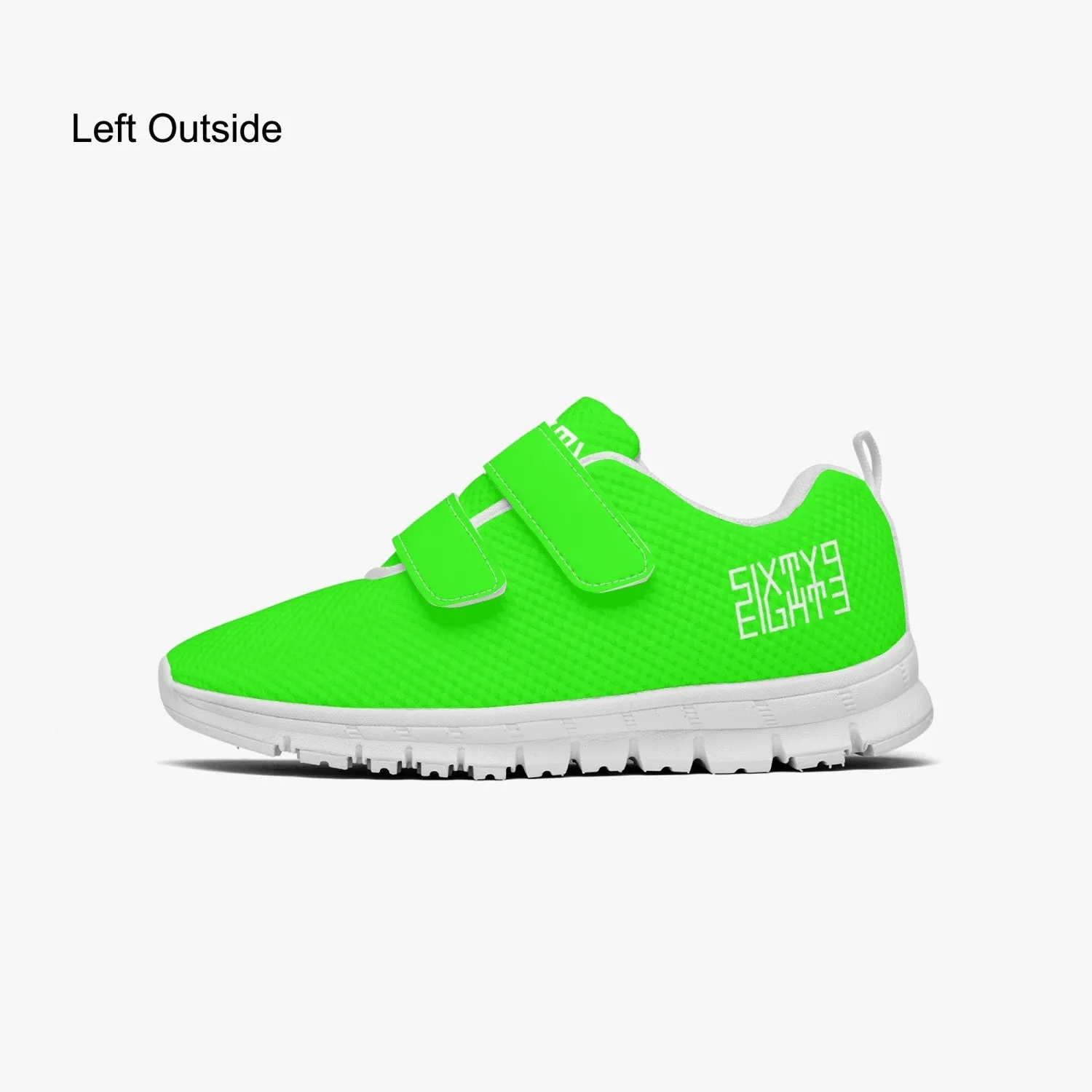 Sixty Eight 93 Logo White Lime Green Kids Lightweight Velcro Shoe