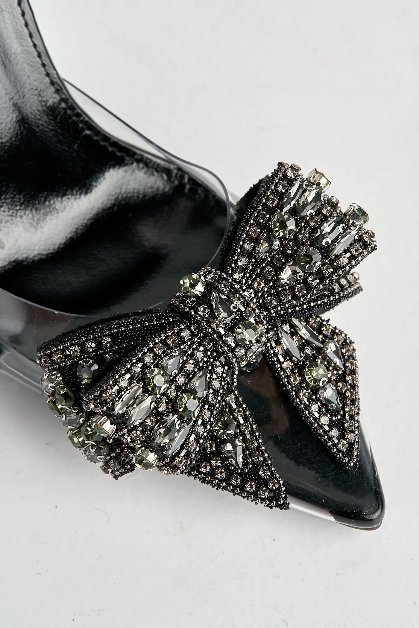 Tatiana Diamante Embellished Bow Detail Slingback Court Shoes in Black