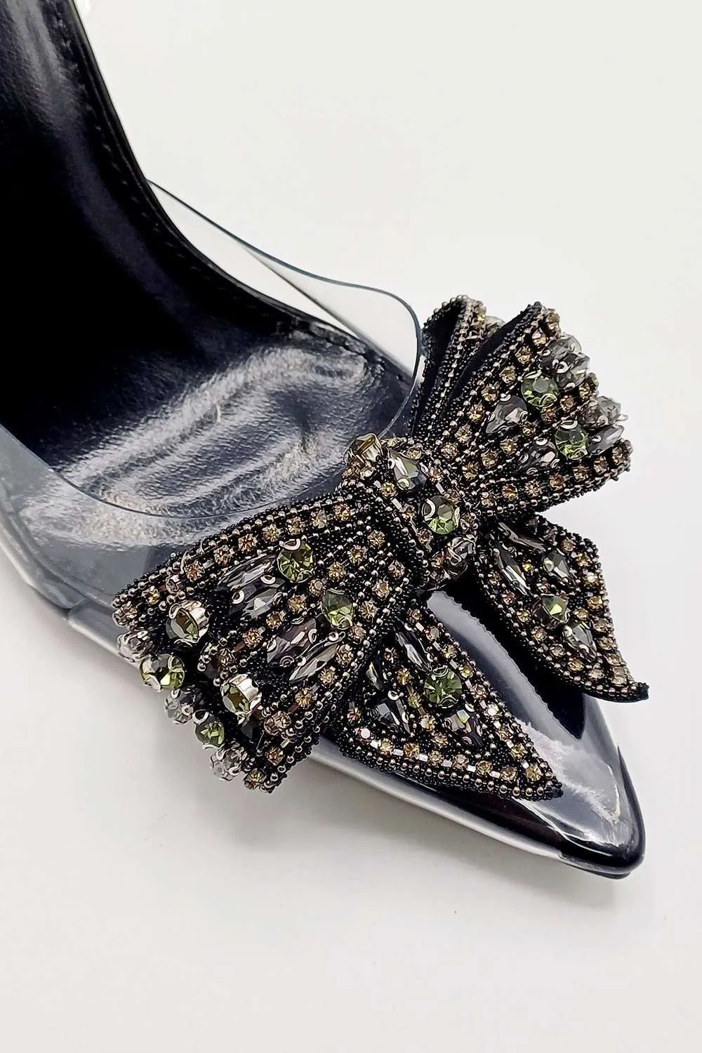 Tatiana Diamante Embellished Bow Detail Slingback Court Shoes in Black