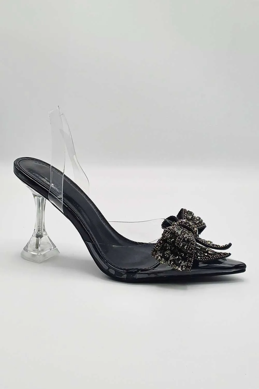 Tatiana Diamante Embellished Bow Detail Slingback Court Shoes in Black