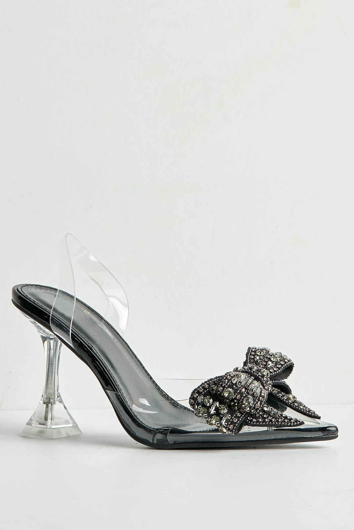 Tatiana Diamante Embellished Bow Detail Slingback Court Shoes in Black