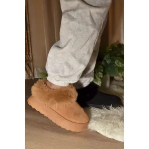 The Cozy Platform Slippers In Camel