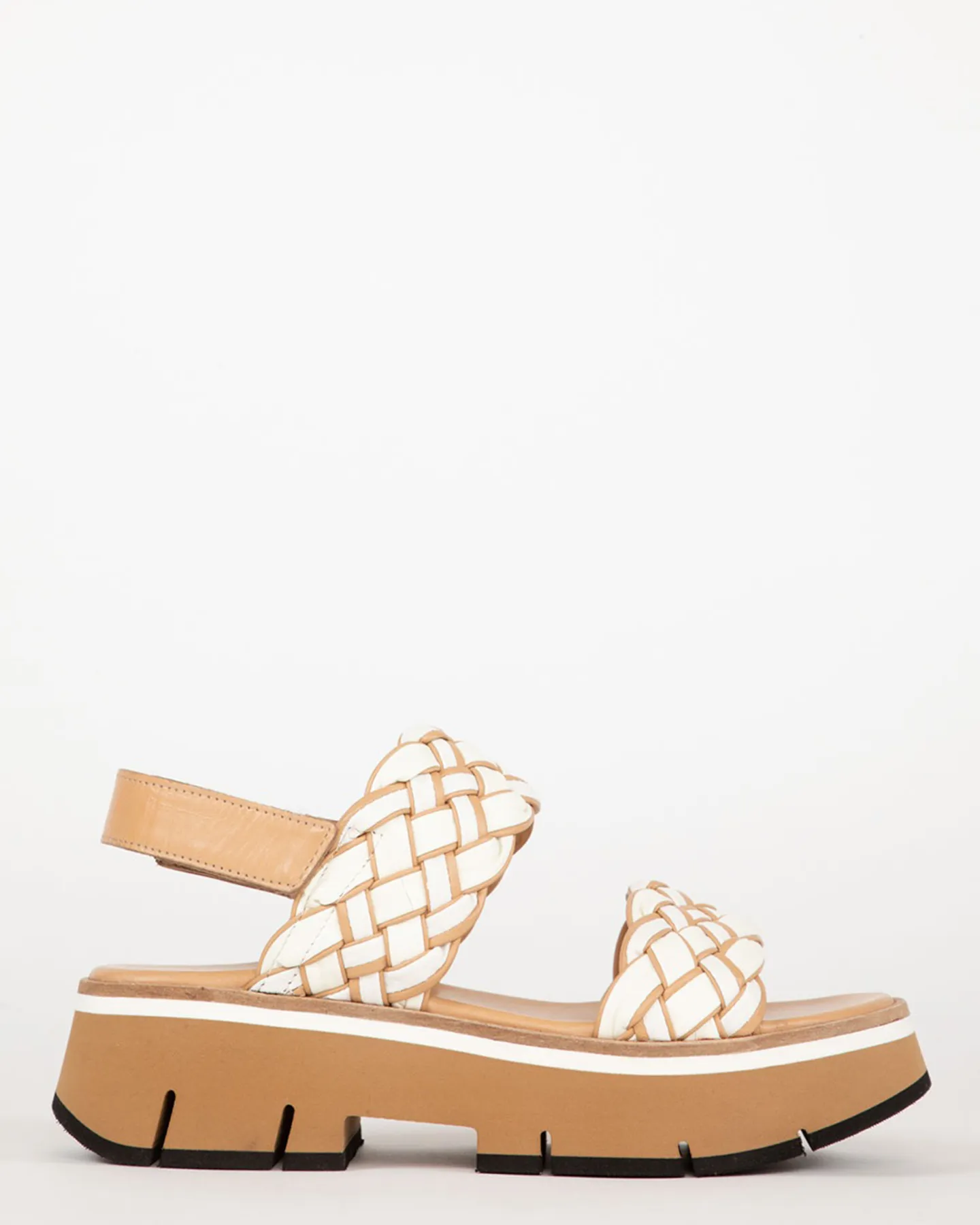 TUBULAR LEATHER BRAIDED SANDAL - LINO/LATTE