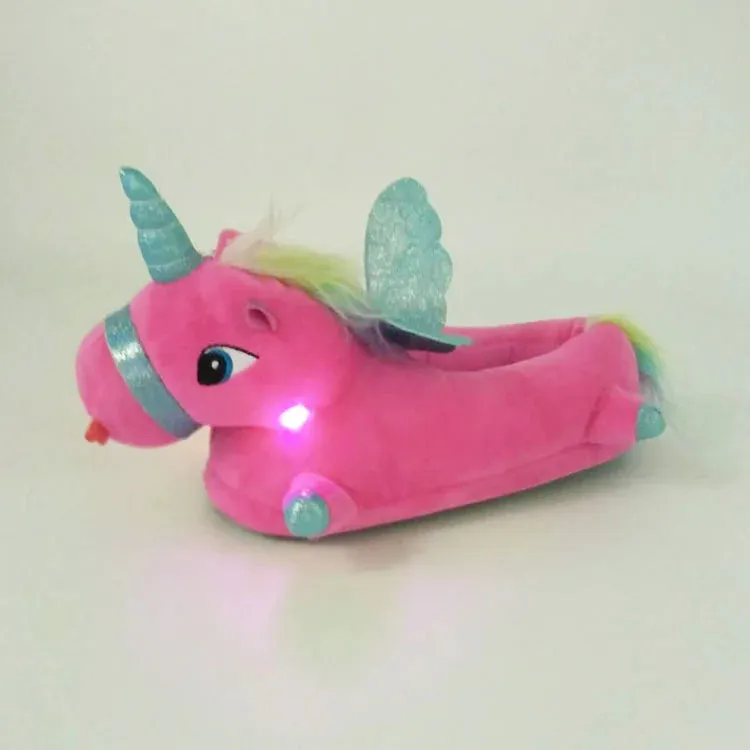 Unicorn Plush Slippers with LED Light: Winter Indoor Warm Shoes