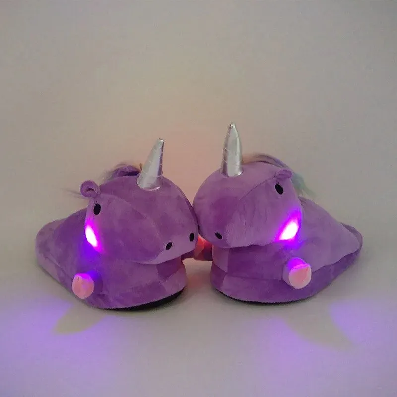 Unicorn Plush Slippers with LED Light: Winter Indoor Warm Shoes