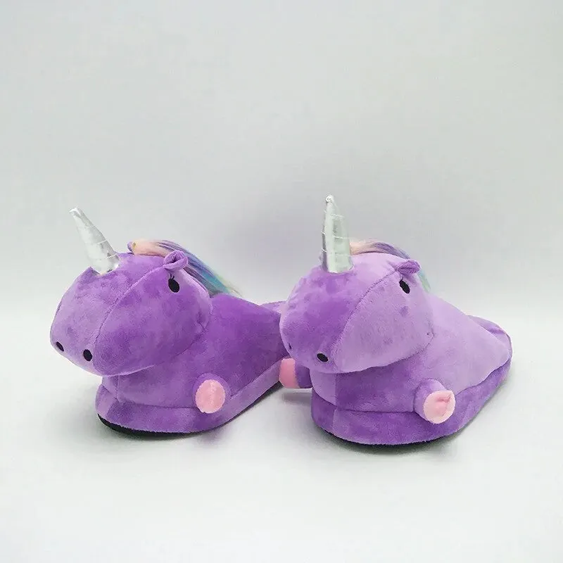 Unicorn Plush Slippers with LED Light: Winter Indoor Warm Shoes