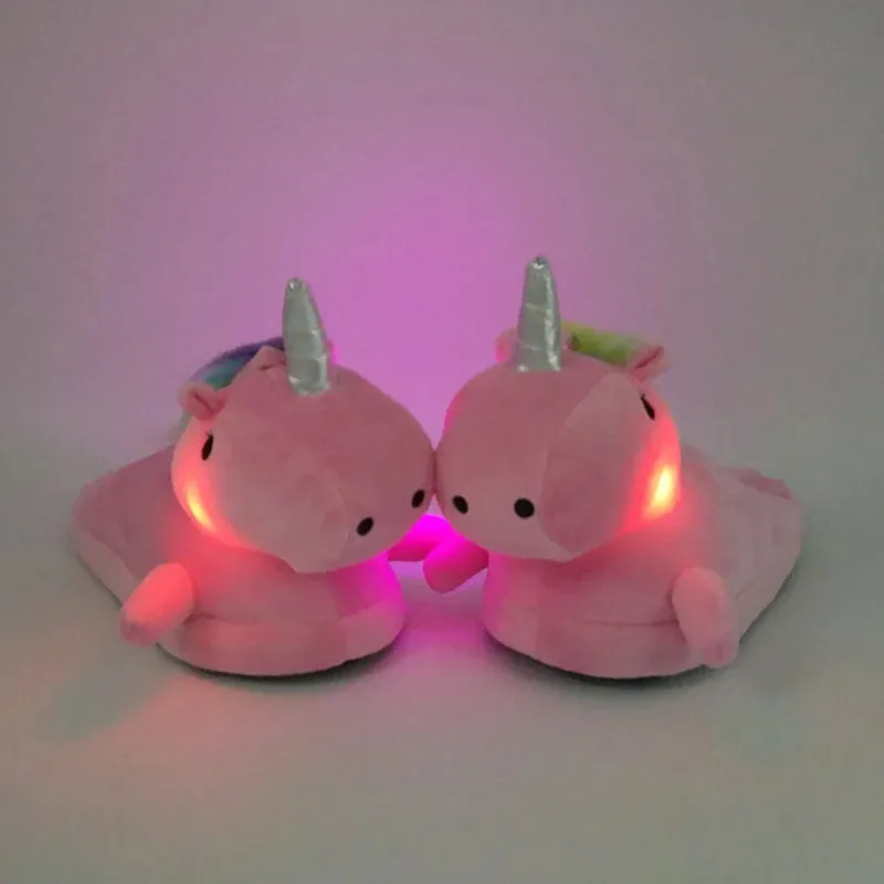 Unicorn Plush Slippers with LED Light: Winter Indoor Warm Shoes