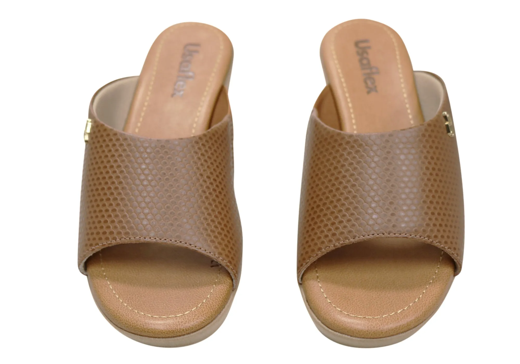 Usaflex Malvina Womens Comfort Leather Slides Sandals Made In Brazil