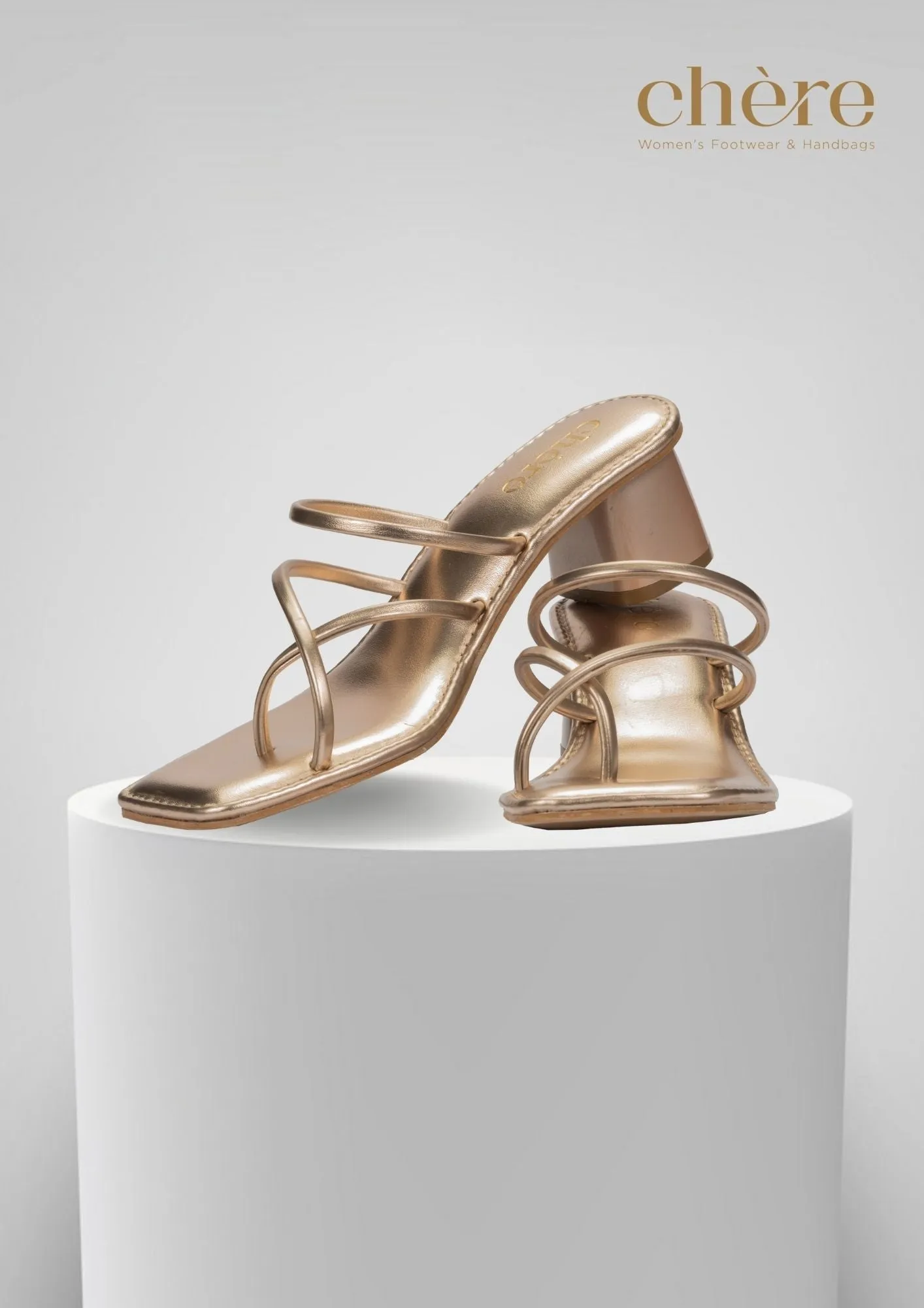 Women's Rose Gold Chic Metallic Strap Block Heels